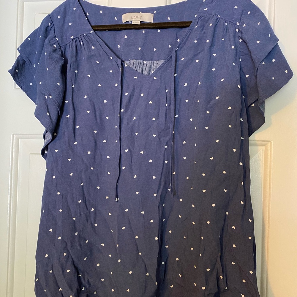 LOFT Women's Blue Top with White Dots